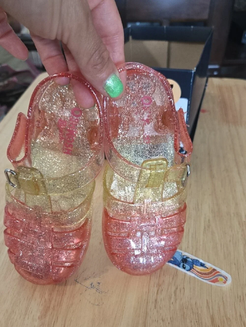 OshKosh B'gosh Glitter Jelly Sandals - Pink and Gold Sparkle